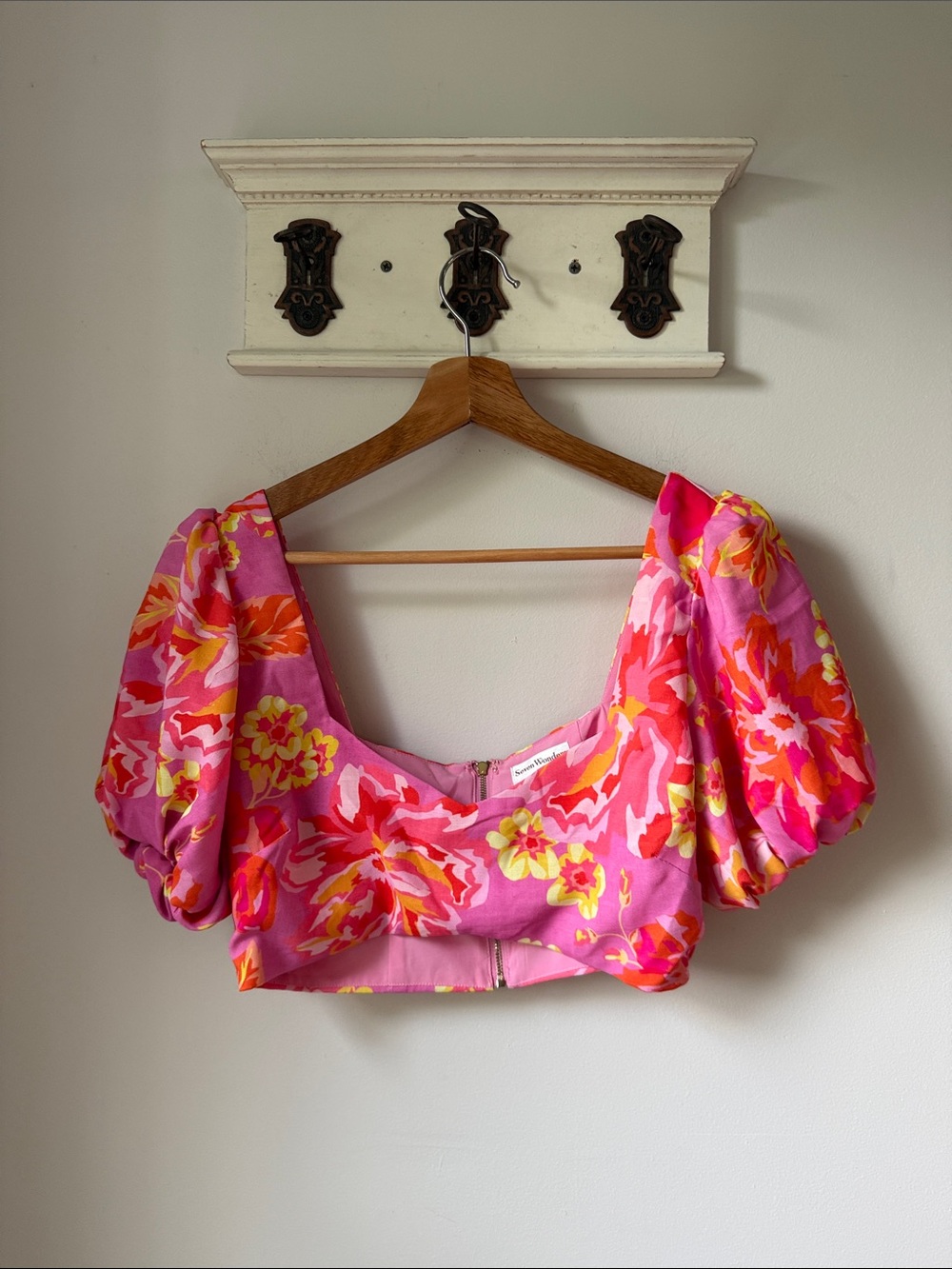 Puff Sleeve Floral Crop Top - Pink Floral